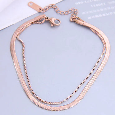 Wholesale Jewelry Simple Flat Snake Chain Titanium Steel Double Layer Anklet Nihaojewelry