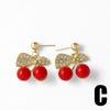 Wholesale Jewelry Simple Fruit Cherry Pendant Earrings For Women Copper Gold Plated