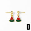 Wholesale Jewelry Simple Fruit Food Style Copper Goldplated Oildropped Watermelon Strawberry Insect Pendant Earrings