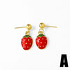 Wholesale Jewelry Simple Fruit Food Style Copper Goldplated Oildropped Watermelon Strawberry Insect Pendant Earrings