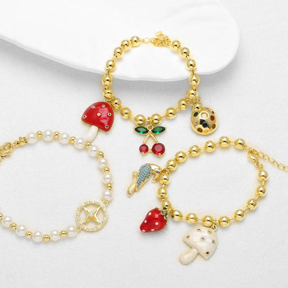 Wholesale Jewelry Simple Fruit Food Style Geometric Copper Goldplated Pendant Bracelet