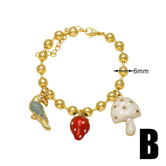 Wholesale Jewelry Simple Fruit Food Style Geometric Copper Goldplated Pendant Bracelet