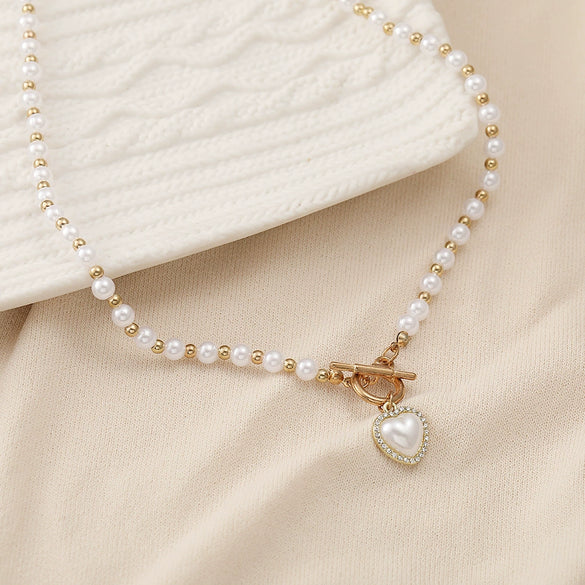 Wholesale Jewelry Simple Geometric Alloy Resin Pearl Necklace With Electroplating And Diamondembedded