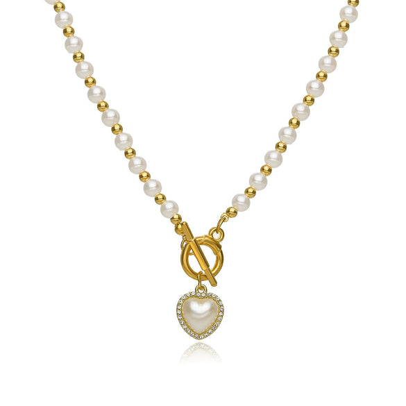 Wholesale Jewelry Simple Geometric Alloy Resin Pearl Necklace With Electroplating And Diamondembedded