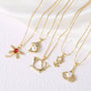 Wholesale Jewelry Simple Geometric Copper Dragonfly And Flower Pendant Necklace With Regular Chain And Electroplating