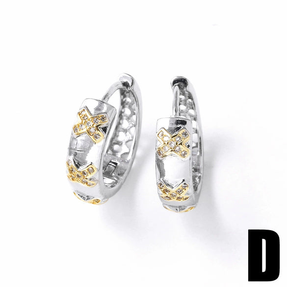 Wholesale Jewelry Simple Geometric Copper 18K Gold Plated Cross Butterfly Zircon Earrings
