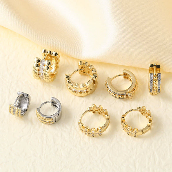 Wholesale Jewelry Simple Geometric Copper 18K Gold Plated Inlaid Zircon Earrings For Women