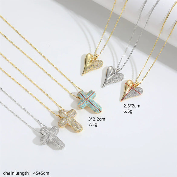 Wholesale Jewelry Simple Geometric Copper Zirconia Mixed Gemstone Setting Cross Pendant Ochain Ladies Necklace