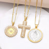 Wholesale Jewelry Simple Geometric Cross Pendant Necklace Copper Gold Plated O Shaped Chain