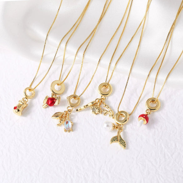Wholesale Jewelry Simple Geometric Fish Tail Pendant Necklace Copper Gold Plated Ochain