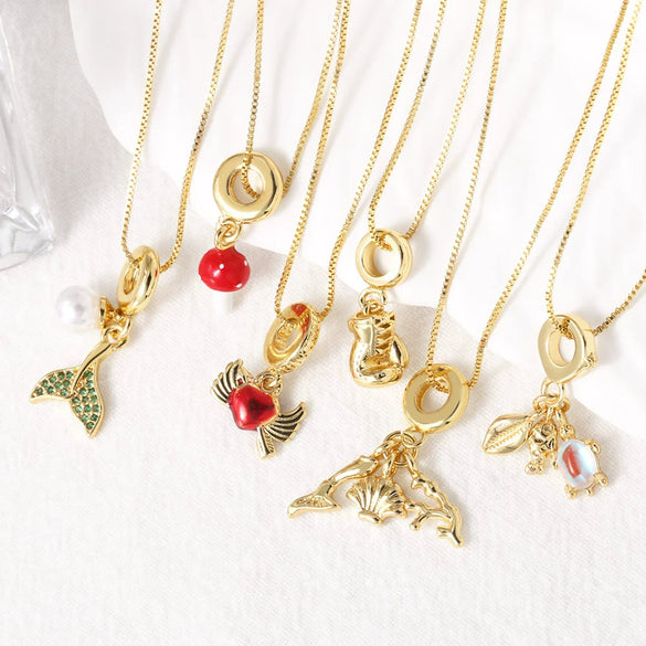 Wholesale Jewelry Simple Geometric Fish Tail Pendant Necklace Copper Gold Plated Ochain
