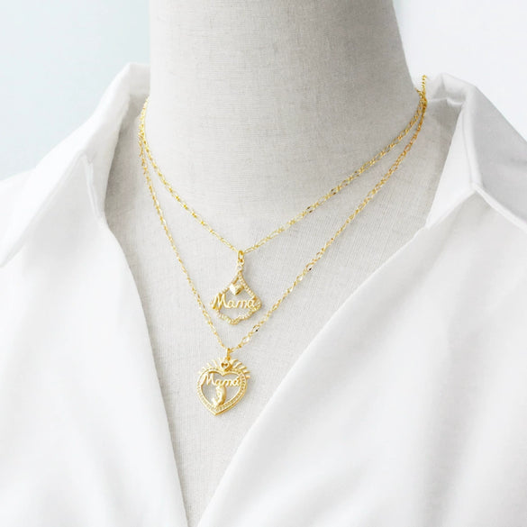 Wholesale Jewelry Simple Geometric Heart Copper Pendant Necklace With O Word Chain Electroplating