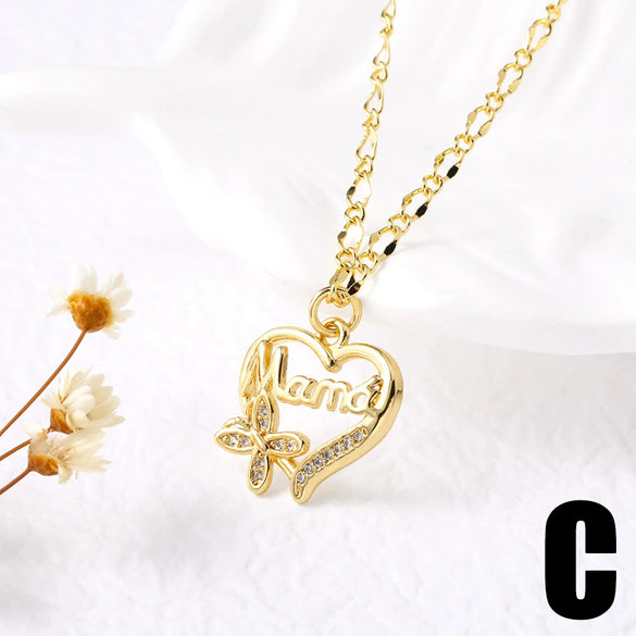Wholesale Jewelry Simple Geometric Heart Copper Pendant Necklace With O Word Chain Electroplating
