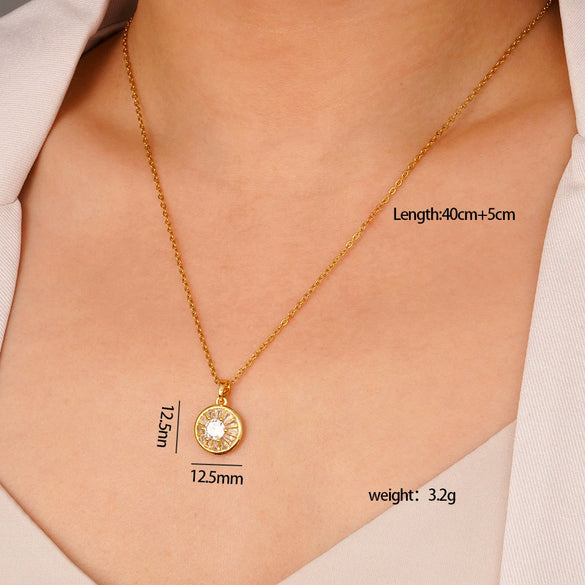 Wholesale Jewelry Simple Geometric Mixed Gemstone Setting Copper Pendant O Word Chain Electroplating Women's Necklace