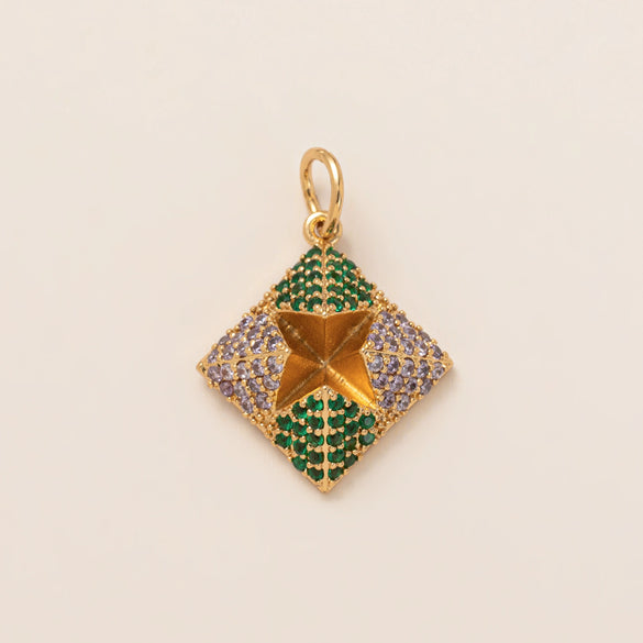 Wholesale Jewelry Simple Geometric Mixed Gemstone Setting Copper Pendant With O Word Chain For Women