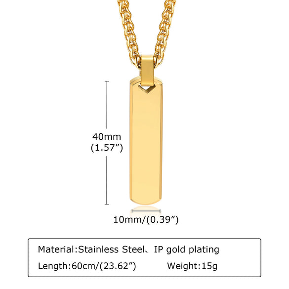 Wholesale Jewelry Simple Geometric Rectangular Stainless Steel And Titanium Steel Pendant Necklace With Lettering For Men