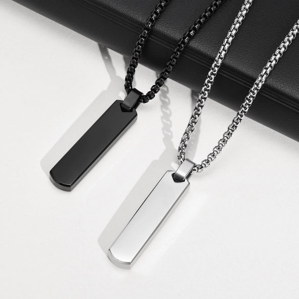 Wholesale Jewelry Simple Geometric Rectangular Stainless Steel And Titanium Steel Pendant Necklace With Lettering For Men