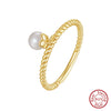 Wholesale Jewelry Simple Geometric S925 Sterling Silver Ring With Freshwater Pearl For Women Electroplated