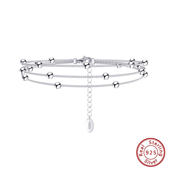 Wholesale Jewelry Simple Geometric 925 Silver Three Layer Round Bead Bracelet With Electroplating For Women