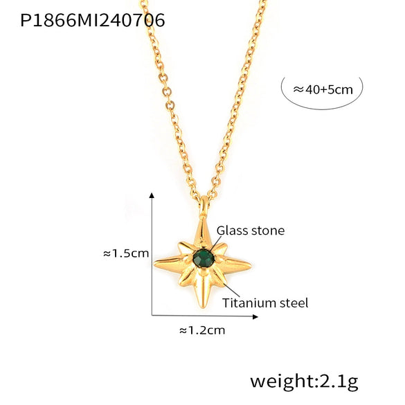 Wholesale Jewelry Simple Geometric Star Inlaid Zircon 316L Stainless Steel Electroplated Ochain Pendant Necklace