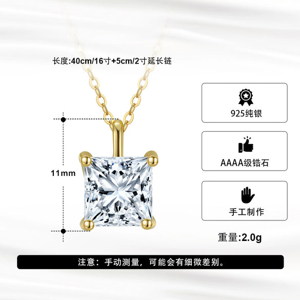 Wholesale Jewelry Simple Geometric Sterling Silver Inlaid Zircon Clavicle Necklace With Square Pendant And Polishing Process
