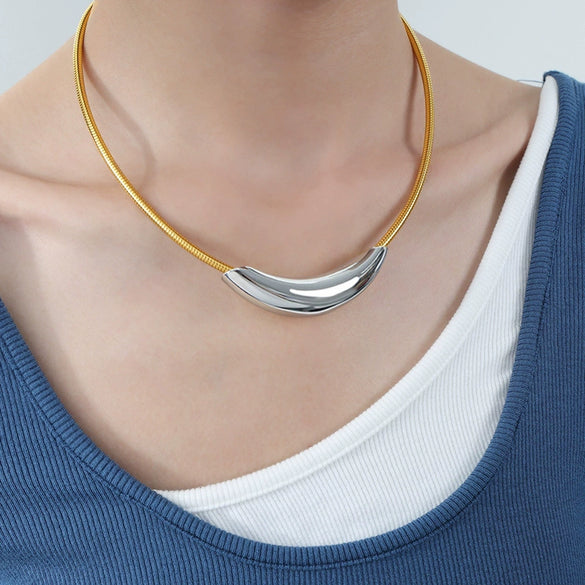 Wholesale Jewelry Simple Geometric 316L Stainless Steel Gold Plated Pendant Necklace Unisex