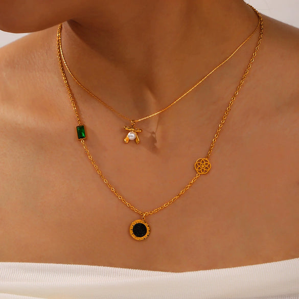 Wholesale Jewelry Simple Geometric 316L Stainless Steel Goldplated Pendant Necklace