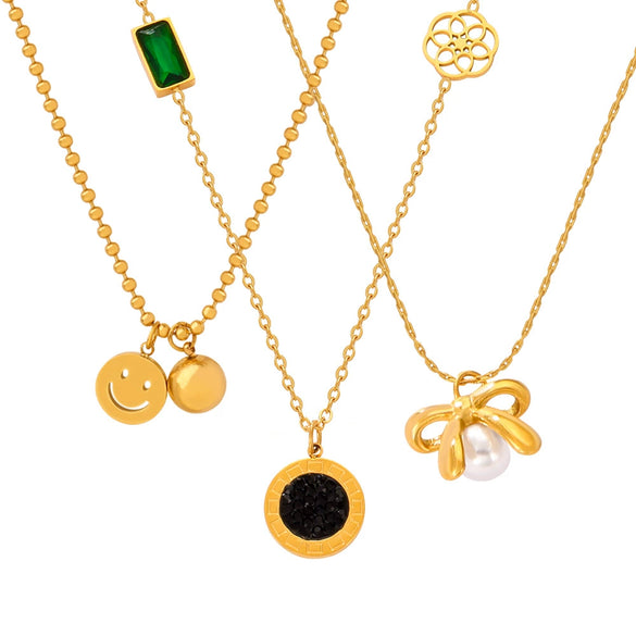 Wholesale Jewelry Simple Geometric 316L Stainless Steel Goldplated Pendant Necklace