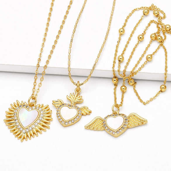 Wholesale Jewelry Simple Heart Copper Pendant Necklace With Gold Plated Electroplating And Bamboo Chain For Women