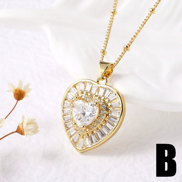 Wholesale Jewelry Simple Heart Shape Copper Goldplated Pendant Necklace