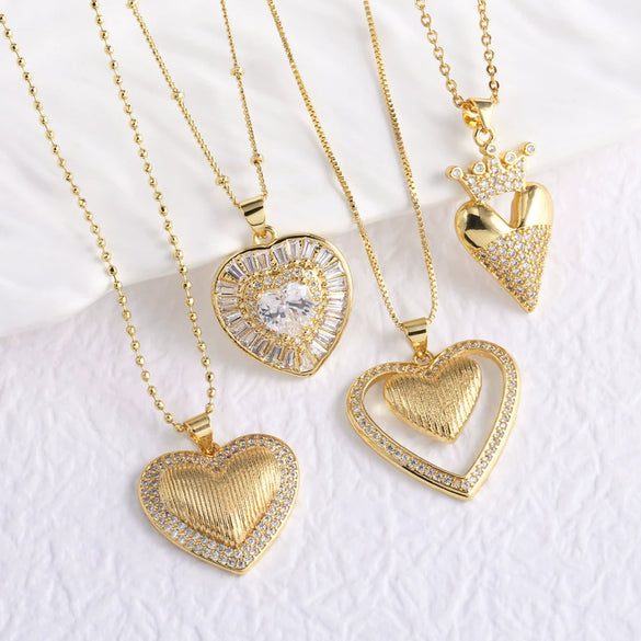 Wholesale Jewelry Simple Heart Shape Copper Goldplated Pendant Necklace