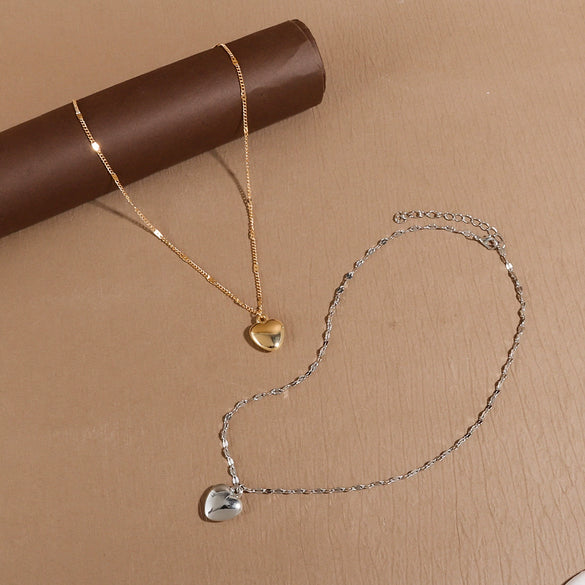 Wholesale Jewelry Simple Heart Shape Iron Plastic Pendant Electroplated Twist Chain Single Layer Women's Necklace