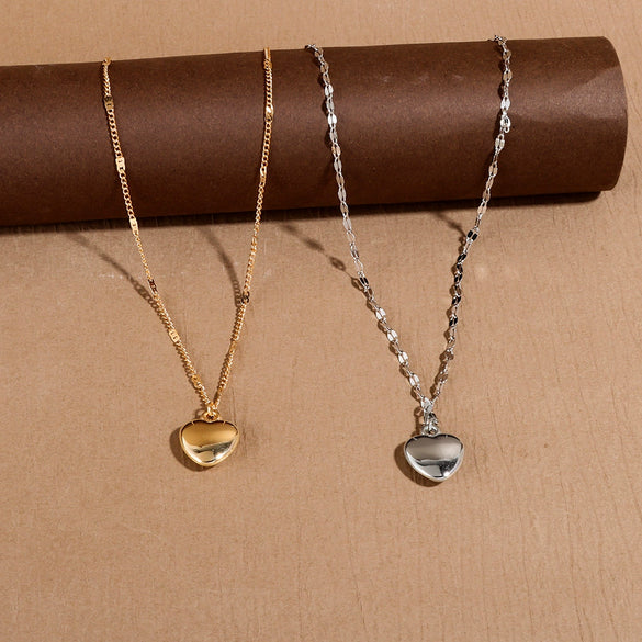 Wholesale Jewelry Simple Heart Shape Iron Plastic Pendant Electroplated Twist Chain Single Layer Women's Necklace