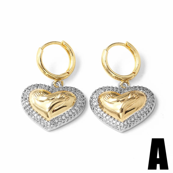 Wholesale Jewelry Simple Heart Shaped Copper Gold Plated Earrings