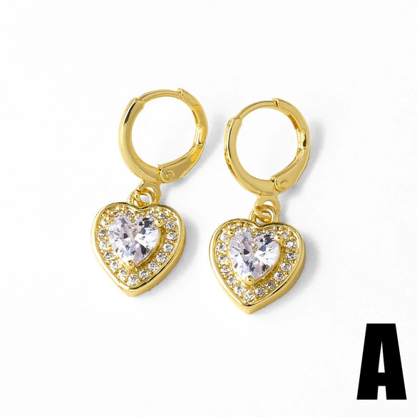 Wholesale Jewelry Simple Heartshaped Copper Earrings With Full Zircon Electroplating