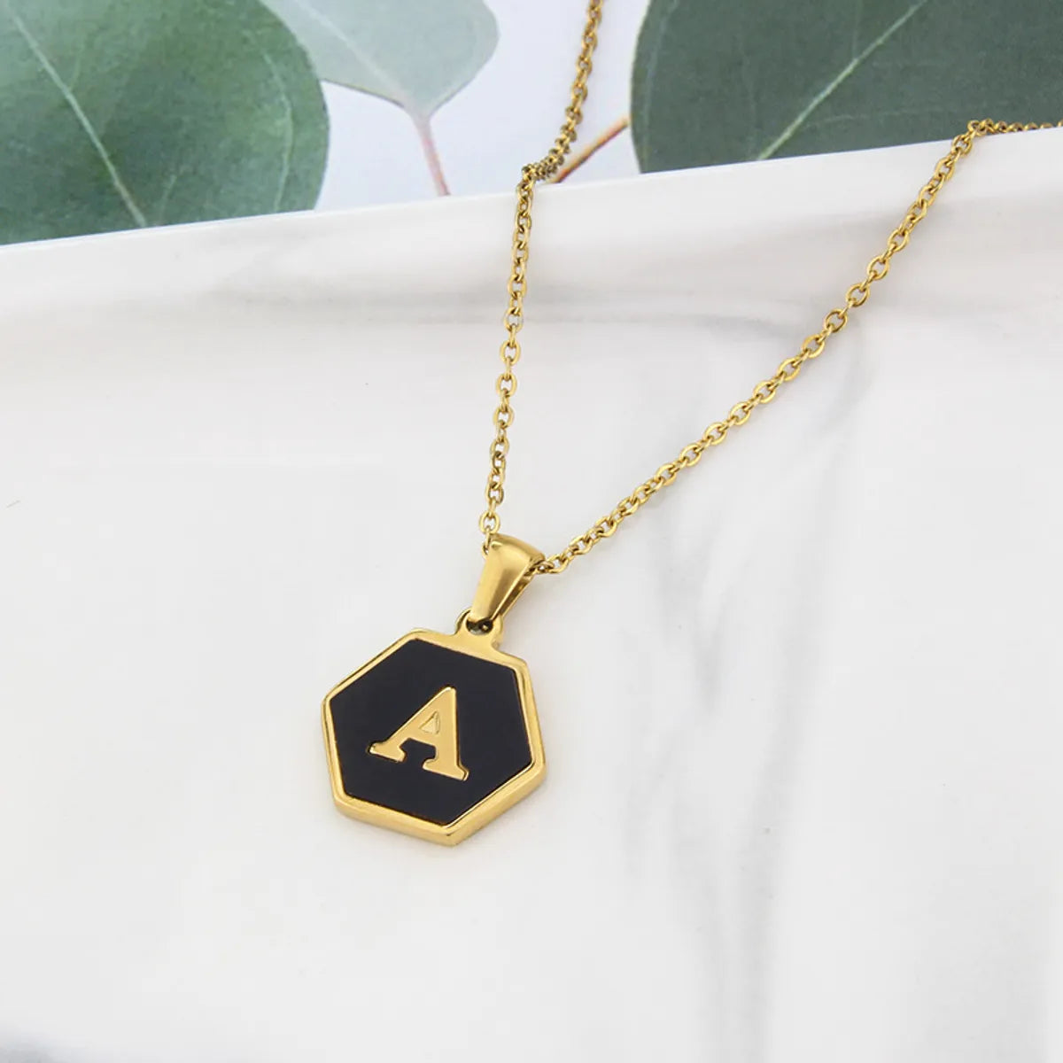 Wholesale Jewelry Simple Hexagon 26 Letter Pendant Stainless Steel Necklace Gooddiy