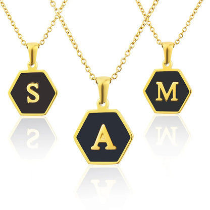 Wholesale Jewelry Simple Hexagon 26 Letter Pendant Stainless Steel Necklace Gooddiy