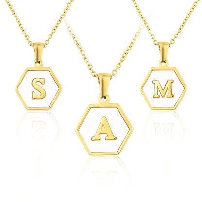 Simple Style Letter Titanium Steel Plating Inlaid Shell Necklace