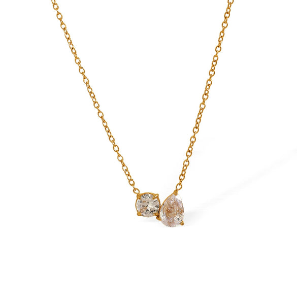 Wholesale Jewelry Simple Joker Style Double Diamond Pendant 316L Stainless Steel Clavicle Chain With Electroplating