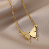 Wholesale Jewelry Simple Letter And Butterfly Stainless Steel 18K Gold Plated Necklace