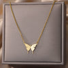 Wholesale Jewelry Simple Letter And Butterfly Stainless Steel 18K Gold Plated Necklace