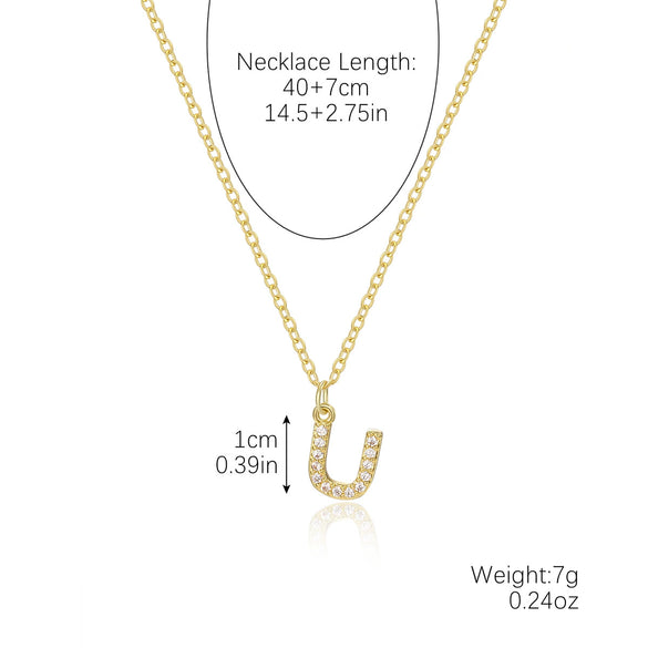 Wholesale Jewelry Simple Letter Pendant Necklace Copper Mixed Gem Inlay Zircon Ochain
