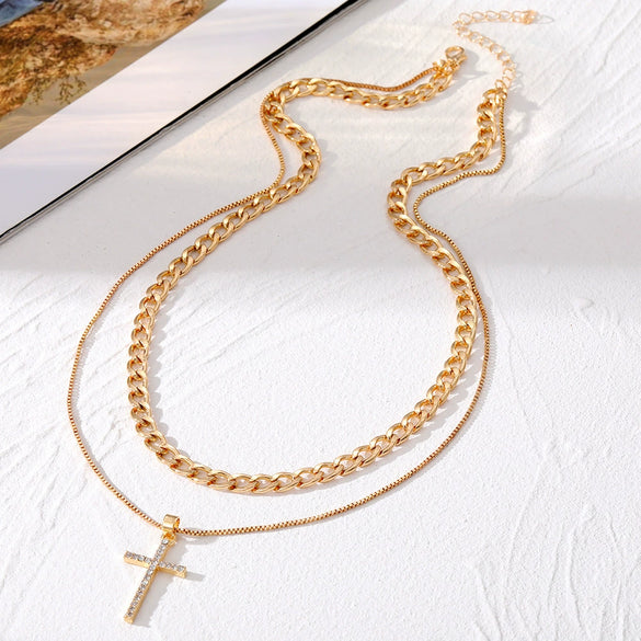 Wholesale Jewelry Simple Multilayer Cross Alloy Ochain Necklace For Women With Geometric Pattern And Diamond Design