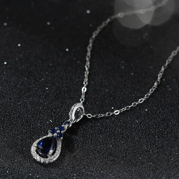 Wholesale Jewelry Simple Natural Geometric 925 Sterling Silver Necklace With Artificial Sapphire Pendant And Electroplating Design