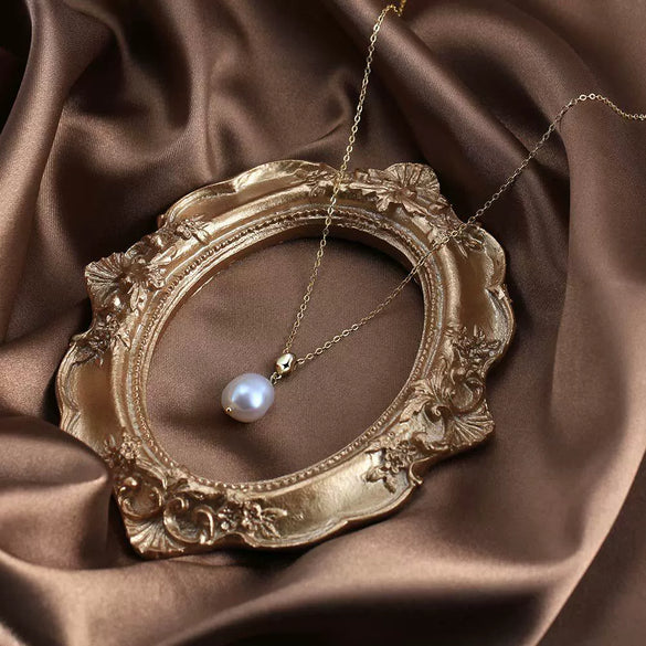 Wholesale Jewelry Simple Natural Geometric Sterling Silver 925 Necklace With Freshwater Pearl Pendant Electroplated