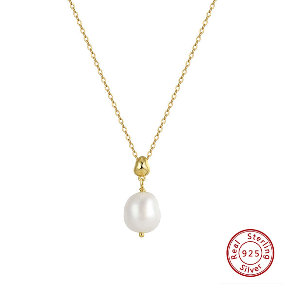 Wholesale Jewelry Simple Natural Geometric Sterling Silver 925 Necklace With Freshwater Pearl Pendant Electroplated