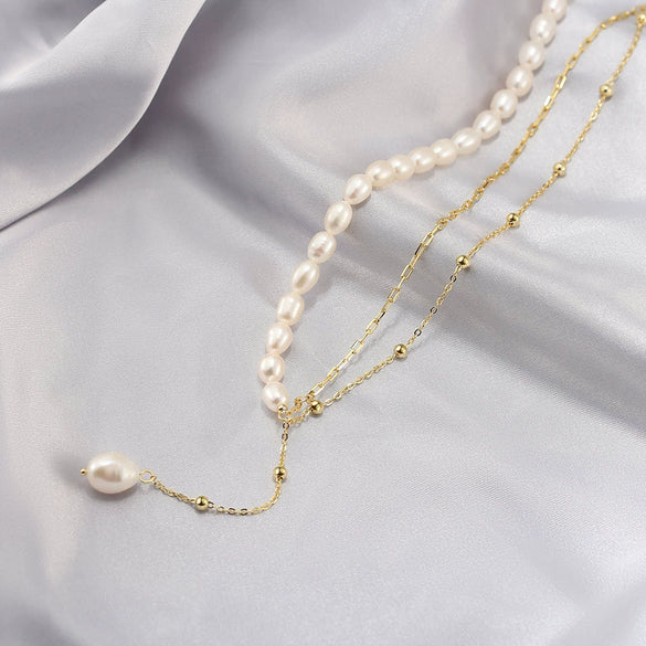 Wholesale Jewelry Simple Natural Style Geometric S925 Sterling Silver Necklace With Baroque Pearl Electroplated