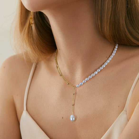 Wholesale Jewelry Simple Natural Style Geometric S925 Sterling Silver Necklace With Baroque Pearl Electroplated