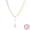 Wholesale Jewelry Simple Natural Style Geometric S925 Sterling Silver Necklace With Baroque Pearl Electroplated