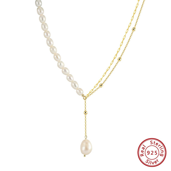Wholesale Jewelry Simple Natural Style Geometric S925 Sterling Silver Necklace With Baroque Pearl Electroplated